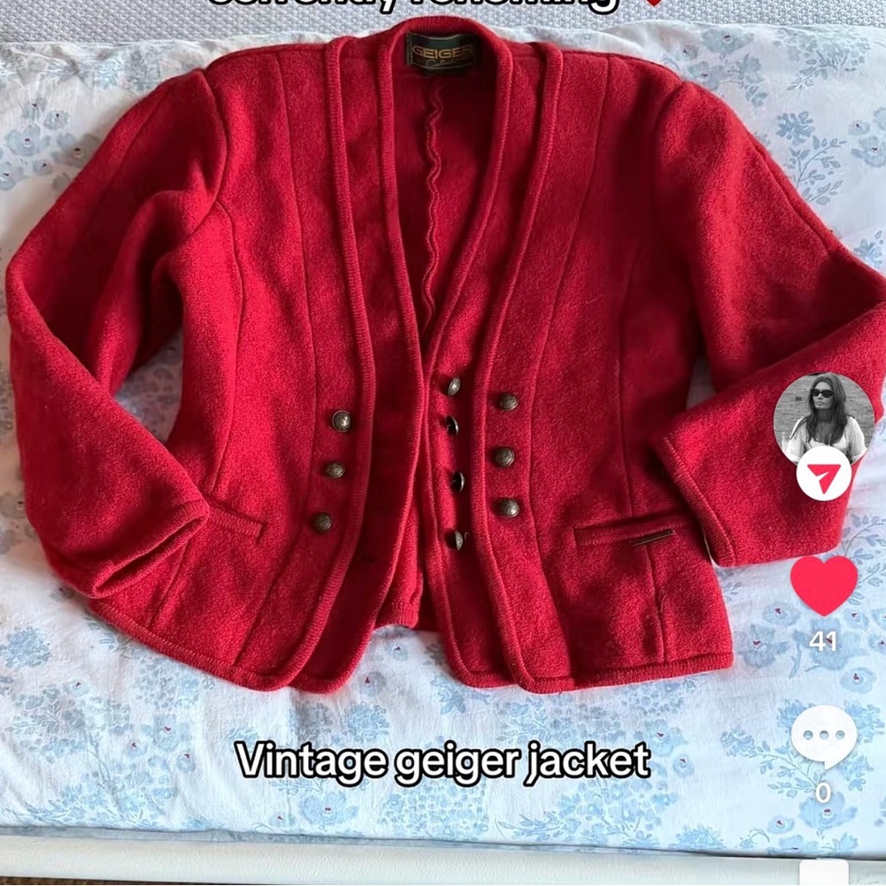 Geiger Red Wool Sweater Jacket